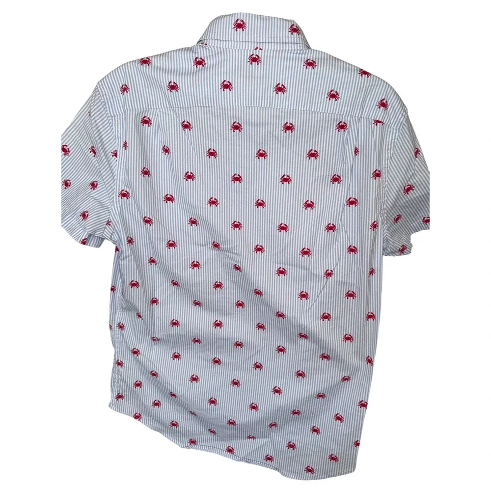 J.Crew Short-sleeve slim crab-on-stripe flex washed shirt size SM striped cotton